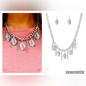 Serenely Sequoia Silver Leaf Necklace and Earring Set